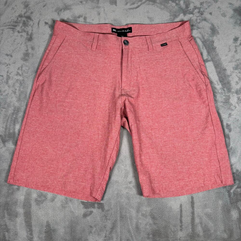TravisMathew Red Striped Shorts Size 34 Golf Casual Stretch